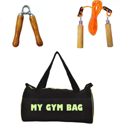 

Monika Sports gym bag + wooden skipping rope + wooden hand grip for exercise ` Home Gym Kit