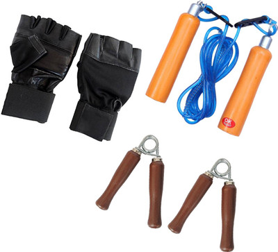 

L'AVENIR Skipping Rope, Hand Grip & Gloves - Wood Gym & Fitness Kit