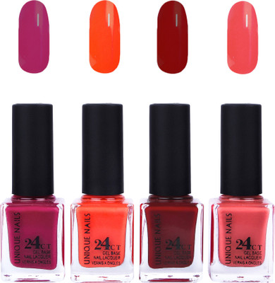 

Unique Nails 24 CT Gel Base Lacquer Vernis A Ongles Nail polish Set Purple,Orange,Maroon,Pink(Pack of 4)