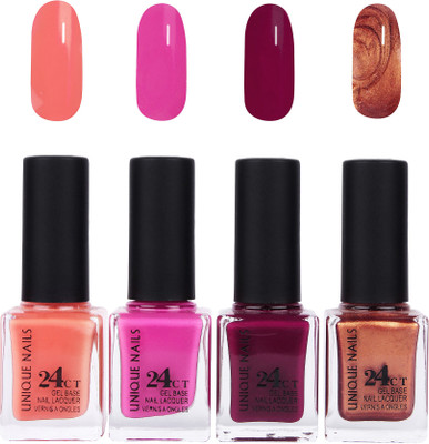 

Unique Nails 24 CT Gel Base Lacquer Vernis A Ongles Nail polish Set Peach,Violet Purple,Mauve,Copper(Pack of 4)
