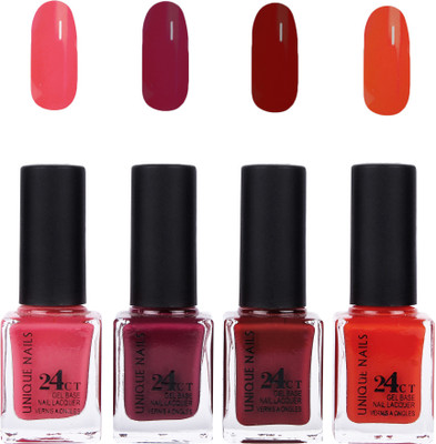 

Unique Nails 24 CT Gel Base Lacquer Vernis A Ongles Nail polish Set Pink,Plum,Wine,Orange(Pack of 4)