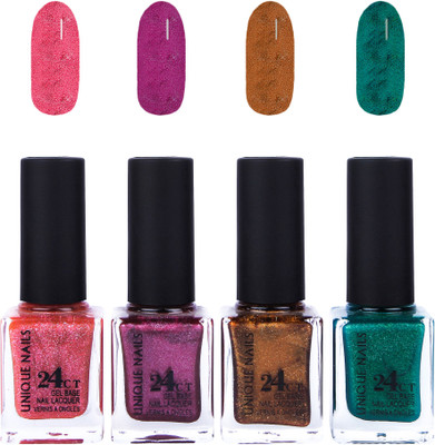 

Unique Nails 24 CT Gel Base Lacquer Vernis A Ongles Nail polish Set Cherry Pearl,Deep Purple,Golden Shimmer,Shining Rama Green(Pack of 4)