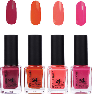 

Unique Nails 24 CT Gel Base Lacquer Vernis A Ongles Nail polish Set Deep Purple,Deep Orange,Pastel Pink,Solid Magenta(Pack of 4)