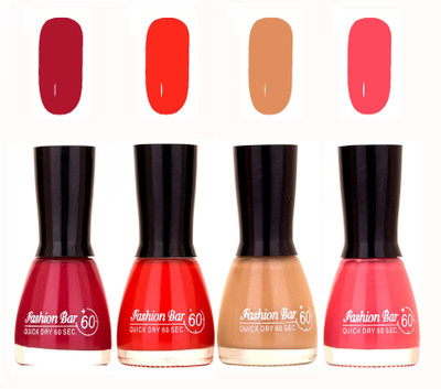 

Fashion Bar Quick Dry 60 Sec Nail polish Set Shimmer Mazenta,Orange,Nude,Pink(Pack of 4)