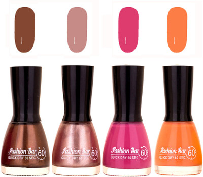 

Fashion Bar Quick Dry 60 Sec Nail polish Set Deep Brown,Sheer Pink,Violet,Peach(Pack of 4)