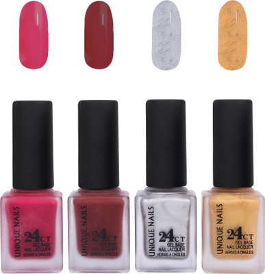 

Unique Nails Velvet Matte Nail Polish Candy Pink,Maroon,Silver,Yellow Golden Matte Shades(Pack of 4)