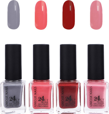 

Unique Nails 24 CT Gel Base Lacquer Vernis A Ongles Nail polish Set Grey,Pink,Redish Maroon,Pastel Pink(Pack of 4)