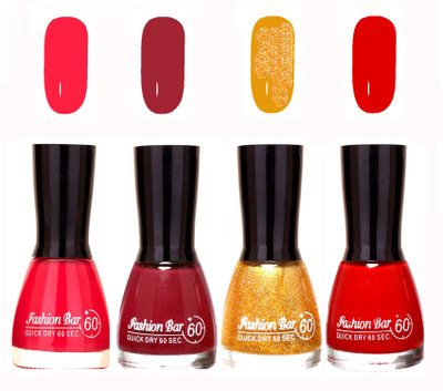 

Fashion Bar Quick Dry 60 Sec Nail polish Set Neon Pink,Mauve,Golden,Red(Pack of 4)