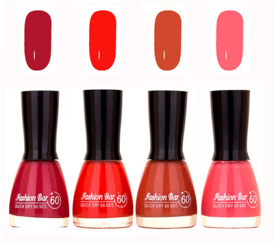 

Fashion Bar Quick Dry 60 Sec Nail polish Set Shimmer Mazenta,Orange,Brown,Pink(Pack of 4)