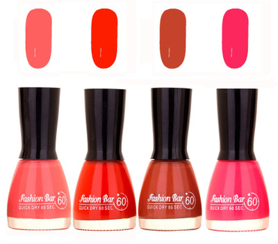 

Fashion Bar Quick Dry 60 Sec Nail polish Set Baby Pink,Sunset Orange,Nude Brown,Neon Pink(Pack of 4)