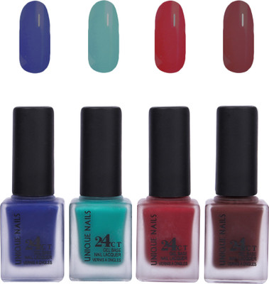 

Unique Nails Velvet Matte Nail Polish Blue Matte,Turquoise Matte,Redish Maroon Matte,Brownish Mauve Matte(Pack of 4)