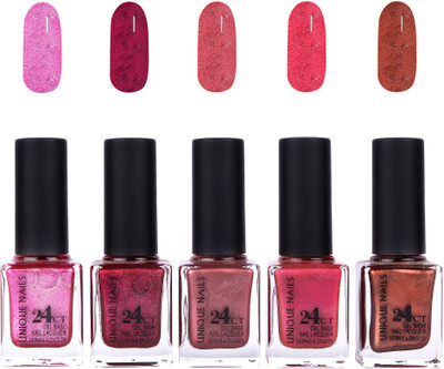 

Unique Nails 24 CT Gel Base Lacquer Vernis A Ongles Nail polish Set Shining Violet,Shining Plum,Shimmer Brown,Cherry Pearl,Copper Brown(Pack of 5)
