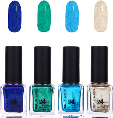

Unique Nails 24 CT Gel Base Lacquer Vernis A Ongles Nail polish Set Neon Blue,Pastel Shining Green,Shining Blue,Shining Lemon(Pack of 4)