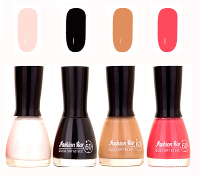

Fashion Bar Quick Dry 60 Sec Nail polish Set White,Black,Nude,Pink(Pack of 4)