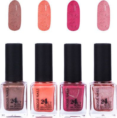 

Unique Nails 24 CT Gel Base Lacquer Vernis A Ongles Nail polish Set Beige Brown,Peaches Pearl,Shimmer Mazenta,Pink Pearl(Pack of 4)
