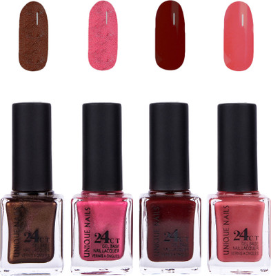 

Unique Nails 24 CT Gel Base Lacquer Vernis A Ongles Nail polish Set Chocolaty Brown,Shining Violet,Maroon,Pink(Pack of 4)