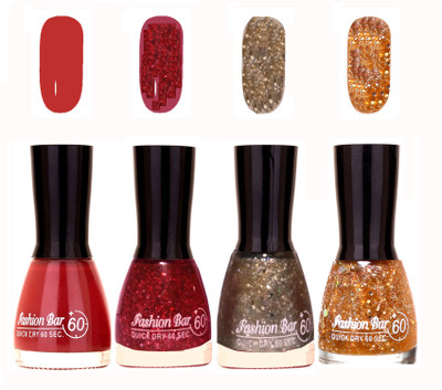 

Fashion Bar Quick Dry 60 Sec Nail polish Set Mauve,Maroon Jari,Silver Jari,Golden Jari(Pack of 4)