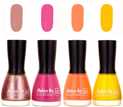 

Fashion Bar Quick Dry 60 Sec Nail polish Set Sheer Pink,Violet,Peach,Yellow(Pack of 4)