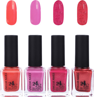 

Unique Nails 24 CT Gel Base Lacquer Vernis A Ongles Nail polish Set Royal Pink,Violet,Shimmer Candy Pink,Shining Pink(Pack of 4)