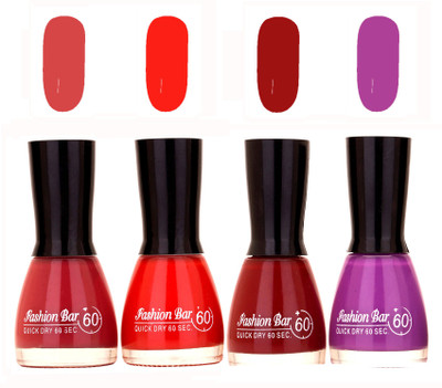 

Fashion Bar Quick Dry 60 Sec Nail polish Set Pink,Orange,Maroon,Violet Purple(Pack of 4)