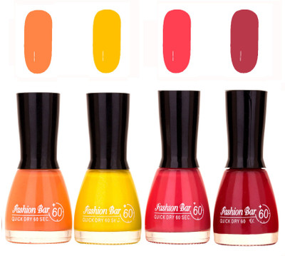 

Fashion Bar Quick Dry 60 Sec Nail polish Set Peach,Yellow,Pink,Mauve(Pack of 4)