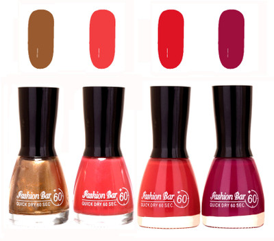 

Fashion Bar Quick Dry 60 Sec Nail polish Set Copper,Pink,Deep Pink,Purple(Pack of 4)