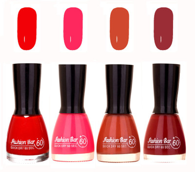 

Fashion Bar Quick Dry 60 Sec Nail polish Set Red,Neon Pink,Brown,Mauve(Pack of 4)