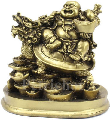 

Petrichor Laughing Buddha Riding on Dragon and Ingot Decorative Showpiece - 12.7 cm(Polyresin, Gold)