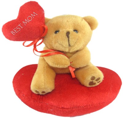 Tickles Teddy with Best Mom Heart Mothers day Special Soft Stuffed Plush Toy  - 14 cm(Brown)
