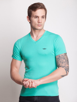 FORCE NXT Solid Men V-neck Green T-Shirt