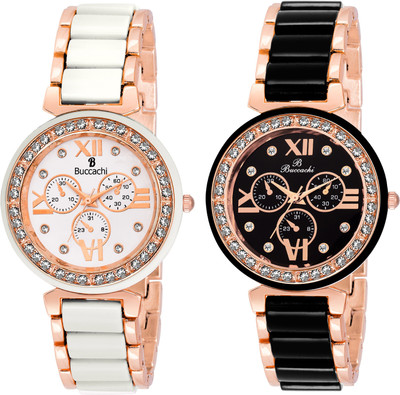 

Buccachi B-1035W-1035B Slim White And Black Combo Watch - For Women