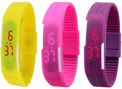 

Fashion Gateway Yellow Pink and Purple Led Magnet Band (pakc of 3) Watch - For Boys & Girls