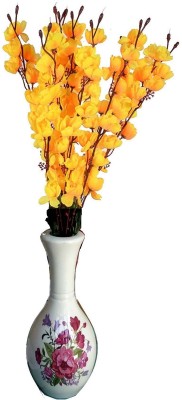 kaykon Beautiful White Vase 10 inch with 22 inch Flower Bunch Yellow Orchids Artificial Flower  with Pot(22 inch, Pack of 1) at flipkart