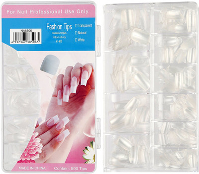 

Foolzy 500pcs Square Nail Tips Clear Artificial Nails Full Cover 10 Sizes For DIY Nail Art White(Pack of 500)