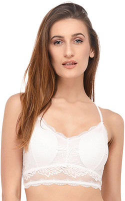 PrettyCat PrettyCat Floral Net Bralette. Women Bralette Lightly Padded Bra(White)