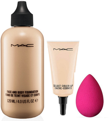 

Professional kit Spounge Puff , Mac Face and Body Foundation Found De Teint Visage ET Corps & MAc Select Cover-up CAche Cernes Concealer(Set of 3)
