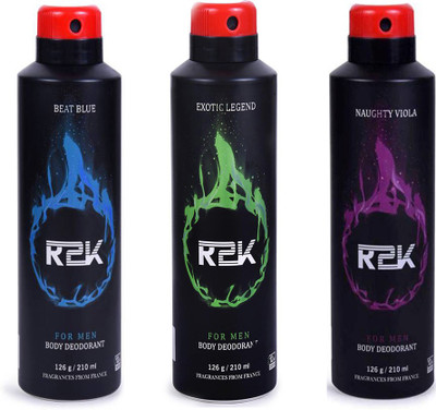 

R2K BEAT BLUE, EXOTIC LEGEND, NAUGHTY VIOLA Body Spray - For Men & Women(210 ml, Pack of 3)