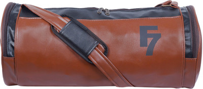 DEE MANNEQUIN Tan Black Faux Leather Duffel Gym Bag(Multicolor)