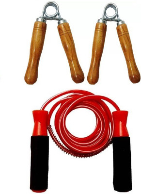 

Monika Sports 2 pc wooden hand grip + plastic skipping rope for exercise Home Gym Kit