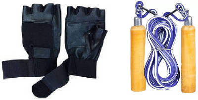 

Monika Sports gym gloves + wooden skipping rope for exercise Home Gym Kit