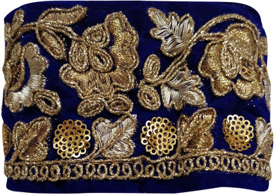

Sofias L- 99b2 Fashion DIY Blue and Gold embroidered Lace with Sequins - 2 Meters Make your own "Designer Wear" DIY - Do It Yourself ! Lace Reel(Pack of 1)