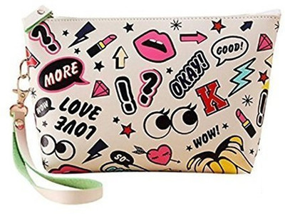 

MK Cosmetic Pouch Travel Case Make up Bag white colourful emoji Cosmetic Bag(White)