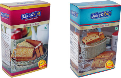 

Bakeofun Combo Of Butter And Fruit Cake Rusk Butter, Fruit flavored Buttermilk Rusk(400 g, Pack of 2)
