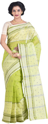 

Purabi Woven Tant Handloom Cotton Saree(Light Green)