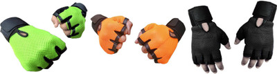 

Vellora Netted Wrist Support Gym & Fitness Gloves (Free Size, Green, Orange, Black), Black;green;orange