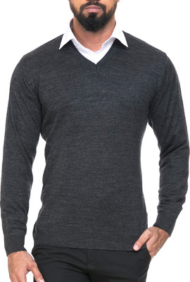 46% OFF on Sweven Solid V Neck Formal Men Grey Sweater on Flipkart