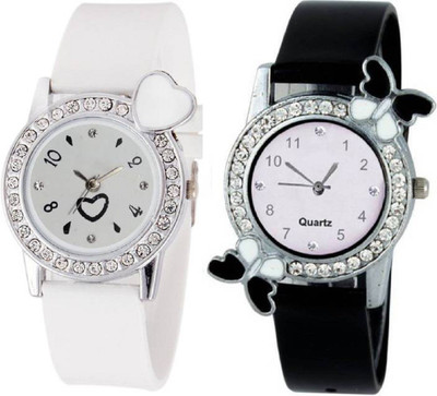 

Rage Enterprise New Designer Diamond Dial White &Black Color PU Belt Set Of 2 Women Watch - For Girls
