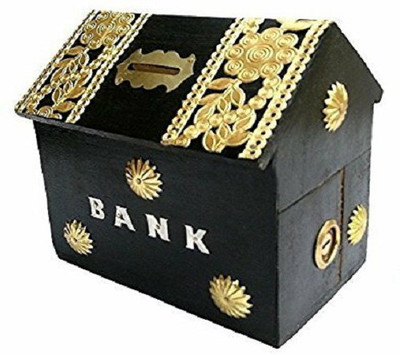 

Worthy Fancy Shoppee Handicrafted Wooden Money Bank With Hut Shaped-Black(15x10x15cm) Coin Bank(Black)