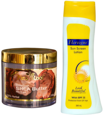

Pink Root Shea Butter Skin Cream 100gm and Florozone Sun Screen Lotion With SPF 25(Set of 2)