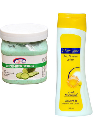 

Pink Root Cucumber Scrub 500ml and Florozone Sun Screen Lotion With SPF 25(Set of 2)